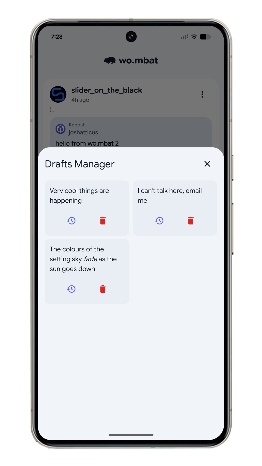 Drafts manager in wo.mbat